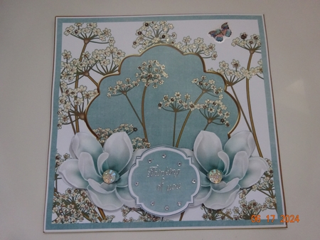 Teal Magnolia Time Goes 7in Time Flower Decoupage Topper by Marion West