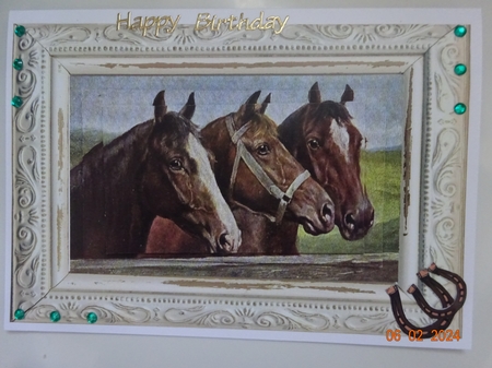Vintage Horses Grazing, in Old Frame Pyramids by Marion West