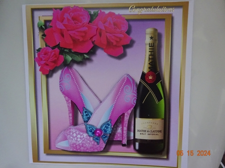 Beautiful Hot Pink Roses with Shoes and Bubbly by Marion West