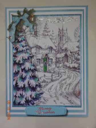 Beautiful Aqua Christmas Scene , Pyramid  by Marion West