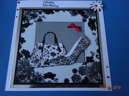 Mono handbag and shoe card front by Marion West