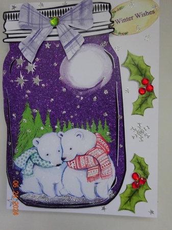 Beautiful little polar bears in mason jar shaped card by Marion West