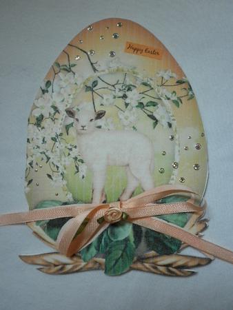 Lamb Among the Flowers Easter Egg - Shaped Cut & Fold Card by Marion West