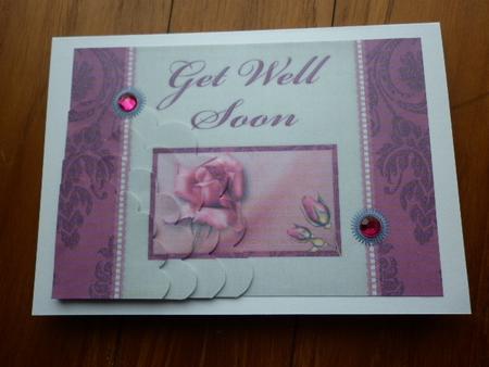 Pink Vintage Rose - Get Well Soon - Scalloped Pyramid Card by Marion West