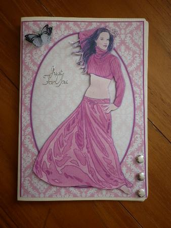 Vintage Fashion Lady on Damask Background Card Front by Marion West