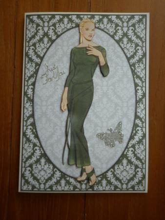 Vintage Fashion Lady on Damask Background Card Front by Marion West