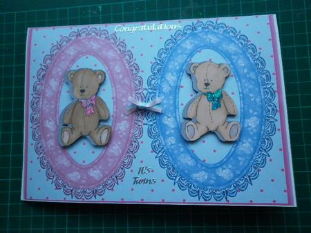 Twins Boy Girl Teddies in Oval Frames by Marion West