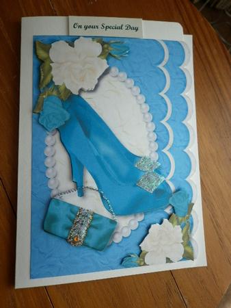 Turquiose Diamond Shoe, with Roses A4 by Marion West