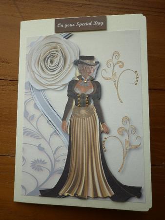 Elegant Victorian Lady in Brown/cream Dress A4 by Marion West