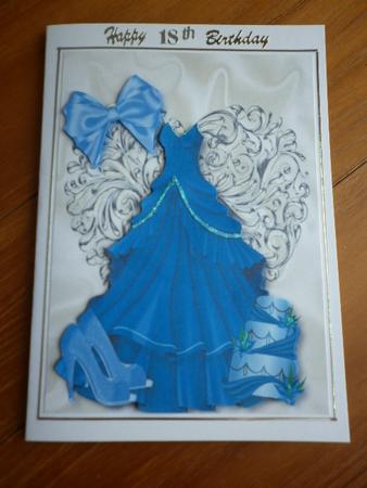 Pretty Blue Dress with Cake on Silver Heart A4 by Marion West