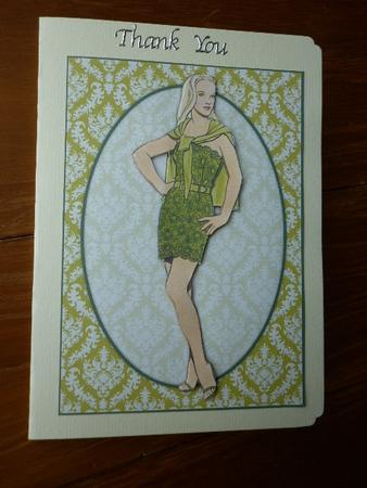 Vintage Fashion Lady on Damask Background Card Front by Marion West