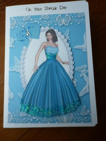 Pretty Lady in Turquiose Gown in Pearl Frame, A4 by Marion West