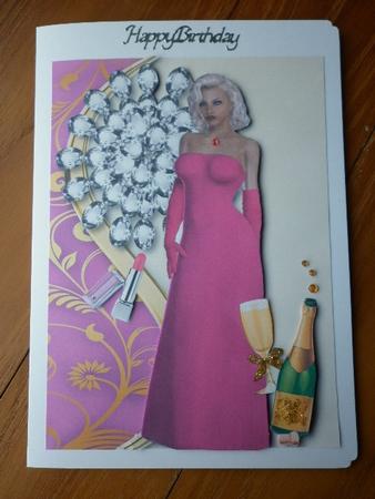 Pretty Lady in Cerise Pink with Champers A4 by Marion West