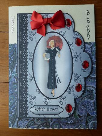 Art Deco Lady with Parasol Scalloped A4 Card Front by Marion West