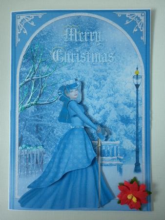 Lady in Snowy Scene Decoupage Card Front by Marion West