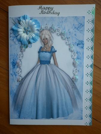 Beautiful Lady in White Gown with Flowers in Diamond Frame by Marion West