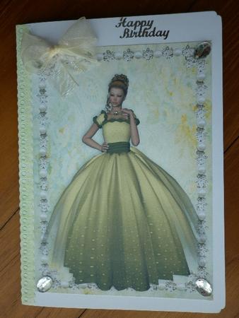Beautiful Lady in Pale Green Gown in Pearl Frame A4 by Marion West