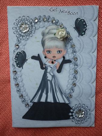 Pretty Lady with Diamonds and Butterflies in Scalloped Frame by Marion West
