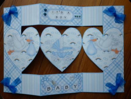 New Baby Boy - Heart Shape Tri-fold Quick Card by Marion West
