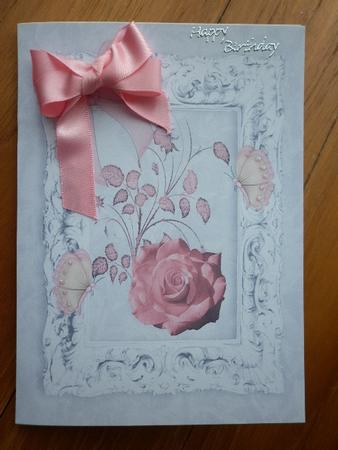 Pink Rose and Butterfly in Ornate Frame A4 by Marion West