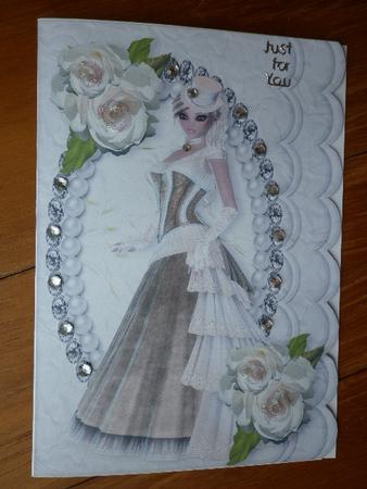 Beautiful Lady with White Roses in Pearl Frame A4 by Marion West