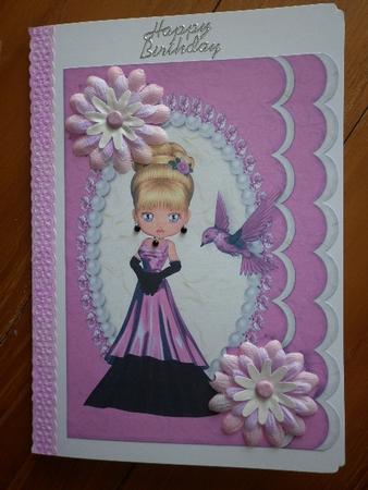 Cute Little Lady with Pink Bird A4 by Marion West