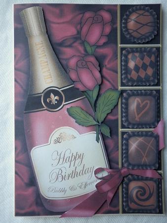 A5 Birthday Champers Chocs N Roses 3D Decoupage by Marion West