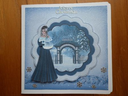 Blue Winter Lady Card Front by Marion West