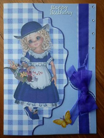 Sweet Little Girl in Purple on Scalloped Envelope by Marion West