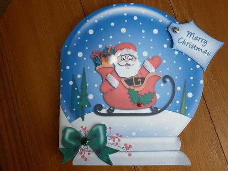 Xmas Santa and Sleigh Snow Globe Shaped Card by Marion West
