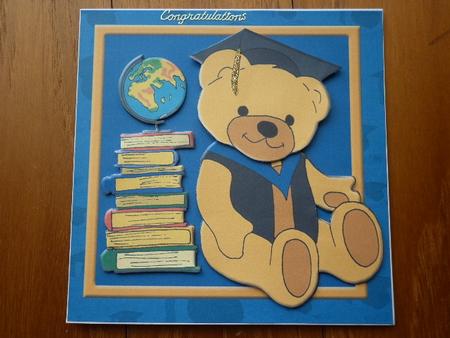 Graduation Teddy (blue) 6in x 6in by Marion West