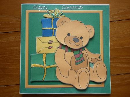Christmas Teddy (green) - 6in x 6in by Marion West