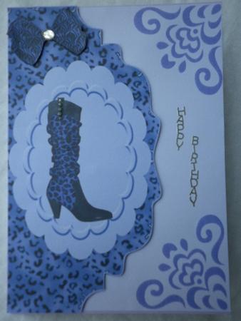 Ladies Leopard Boot in Purple on Scallope Envelope by Marion West