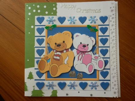Teddys, with Love at Christmas (blue) - 6in x 6in by Marion West