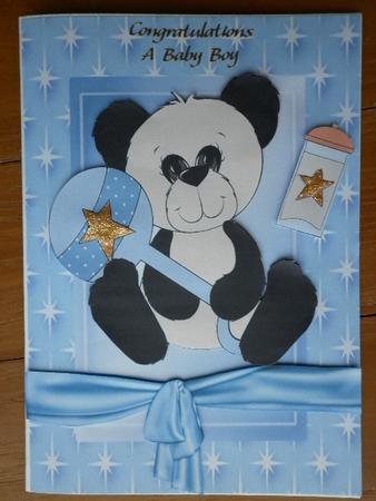 Cute Black/white Panda Bear for Baby Boy in Star Frame by Marion West