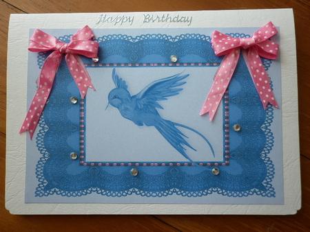 Blue Bird in Lace Frame with Bows A4 by Marion West