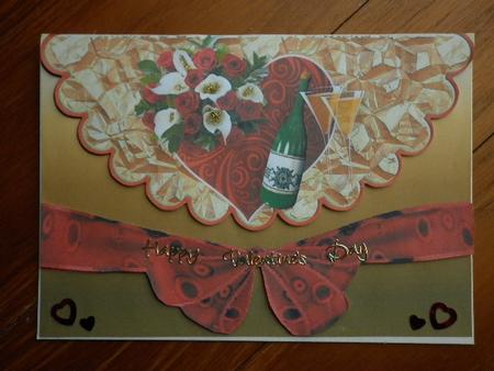 Red Heart, Rose, Champers on Scalloped Envelope by Marion West