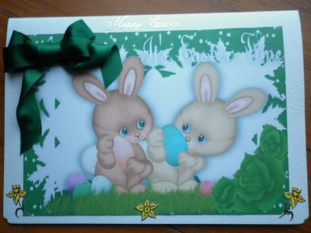 Easter Time with Cute Bunnies and Bow A4 by Marion West