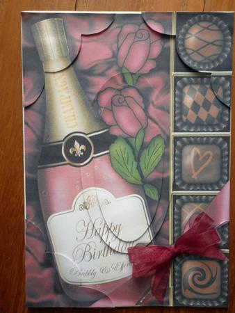 A5 Birthday Champers Chocs N Roses Scallop Corners N Pyramag by Marion West