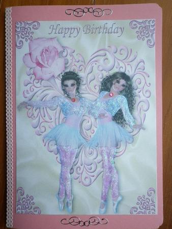 Beautiful Ballerinas on a Pink Ornate Heart with Rose A4 by Marion West