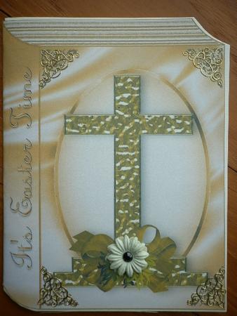Easter Time Gold Cross with Flowers on Folded Book by Marion West