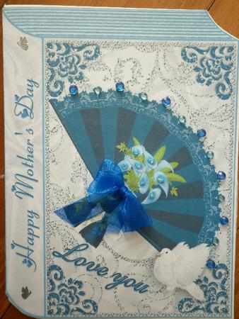 Blue Lace Fan for Mothers Day with Dove Folded Book by Marion West