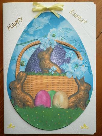 Easter Card Front with Chocolate Eggs and Bunnies by Marion West