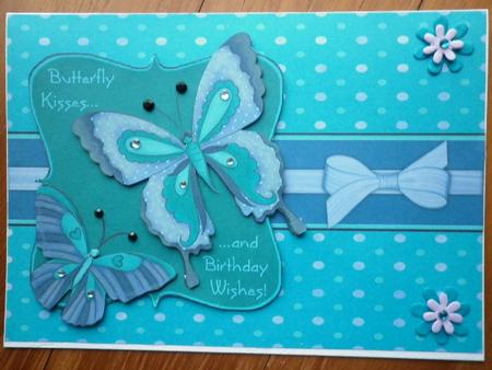 Butterfly Kisses Decoupage Card Front - Teal & Blue by Marion West