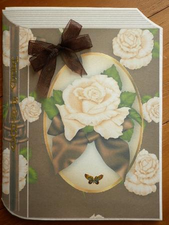 Beautiful Cream/brown Rose with Bow Folded Book by Marion West