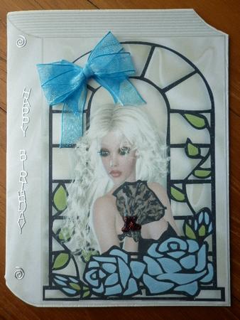 Pretty Lady with Pale Blue Roses in the Window Folded Book by Marion West