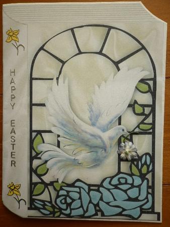 Beautiful White Dove with Pale Blue Roses on a Folded Book by Marion West