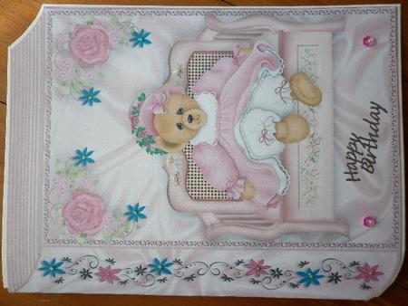 Teddy in Pretty Bonnet and Flowers on a Bench, Folded Book by Marion West