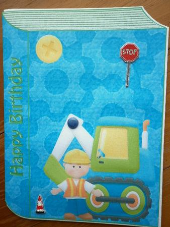Blue & Green Digger with Builder Book Card by Marion West