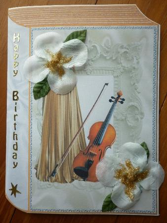 Violin with White Roses and Gold Drape Folded Book by Marion West